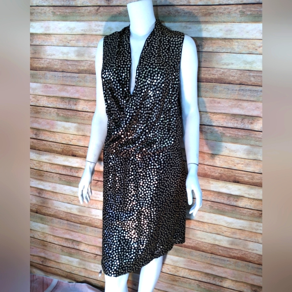 Diane Von Furstenberg  sequins dress silk black/gold SEXY Size 8